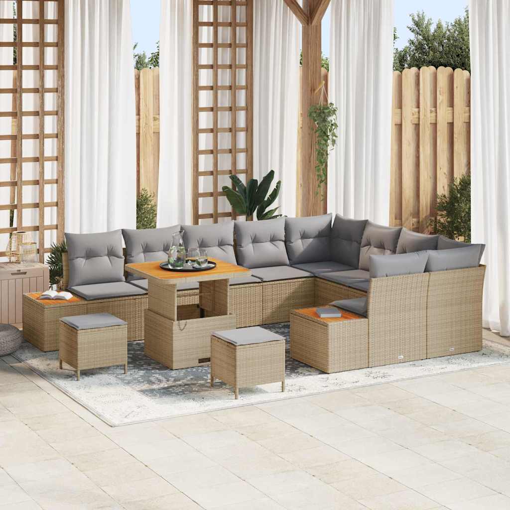 Gartensofa-set mit Kissen mit Speicher 12 pcs Beige Poly Rattan