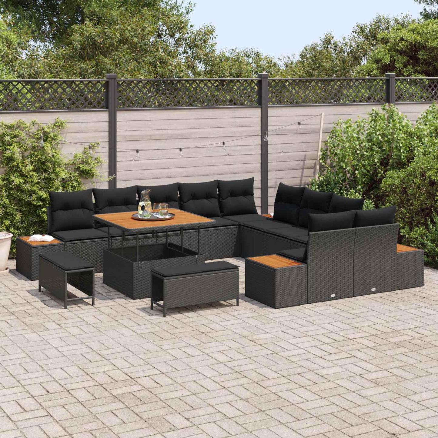 Gartensofa-set mit Kissen 13 pcs Schwarz Poly Rattan