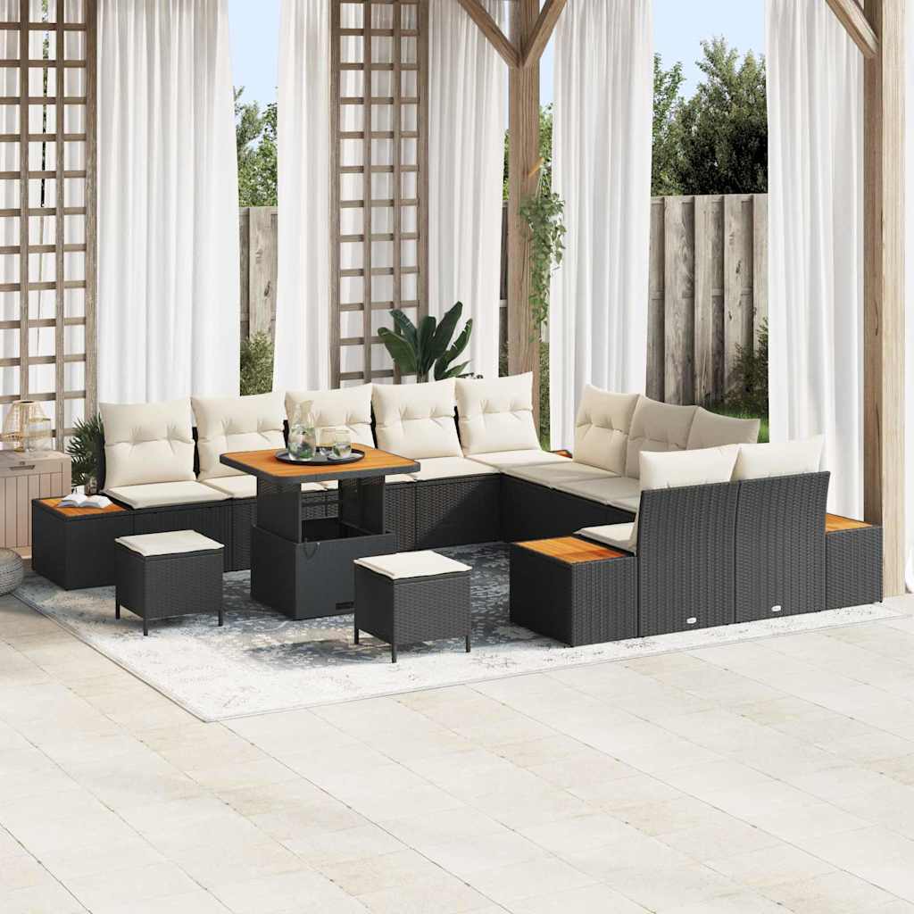 Gartensofa-set mit Kissen 13 pcs Schwarz Poly Rattan