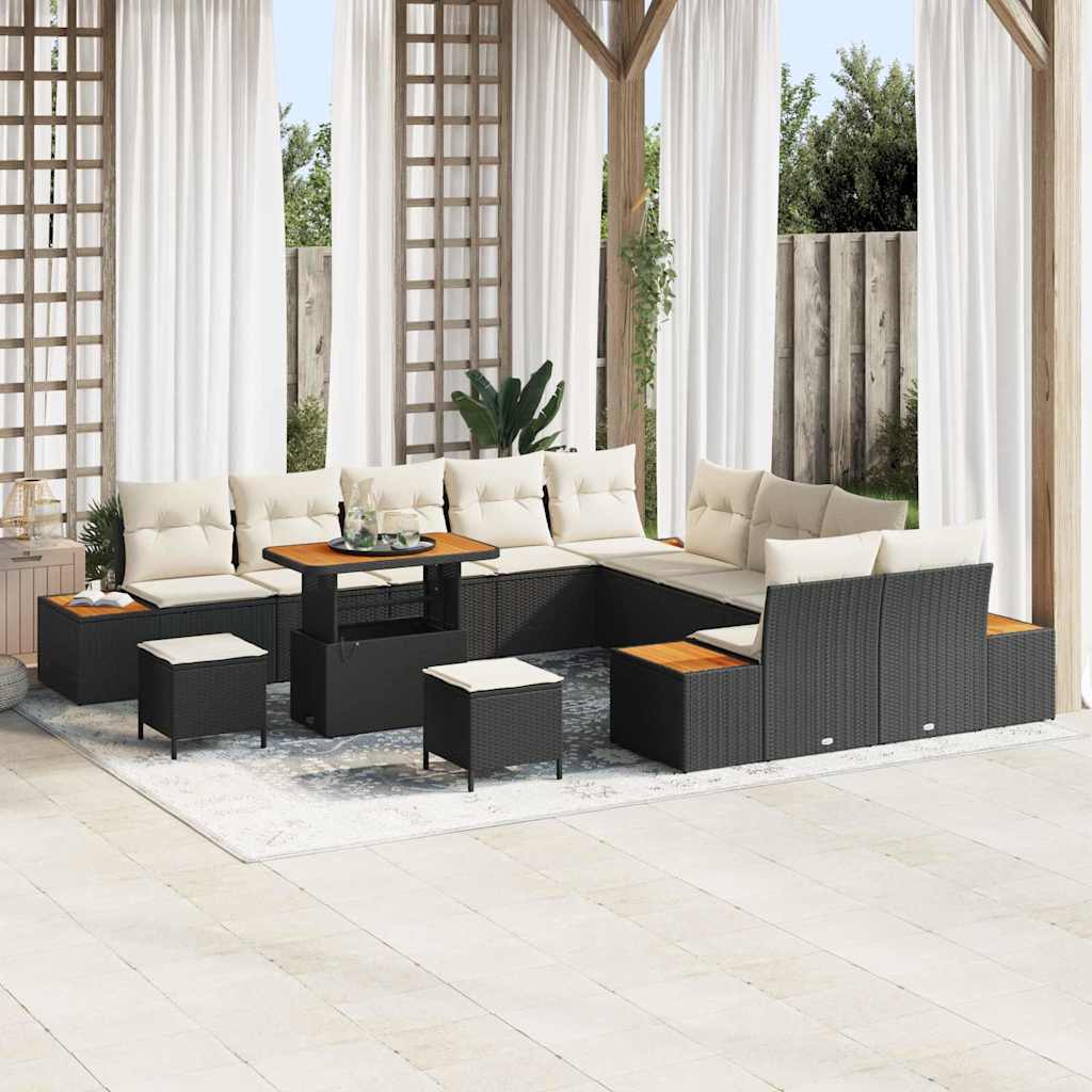 Gartensofa-set mit Kissen 13 pcs Schwarz Poly Rattan