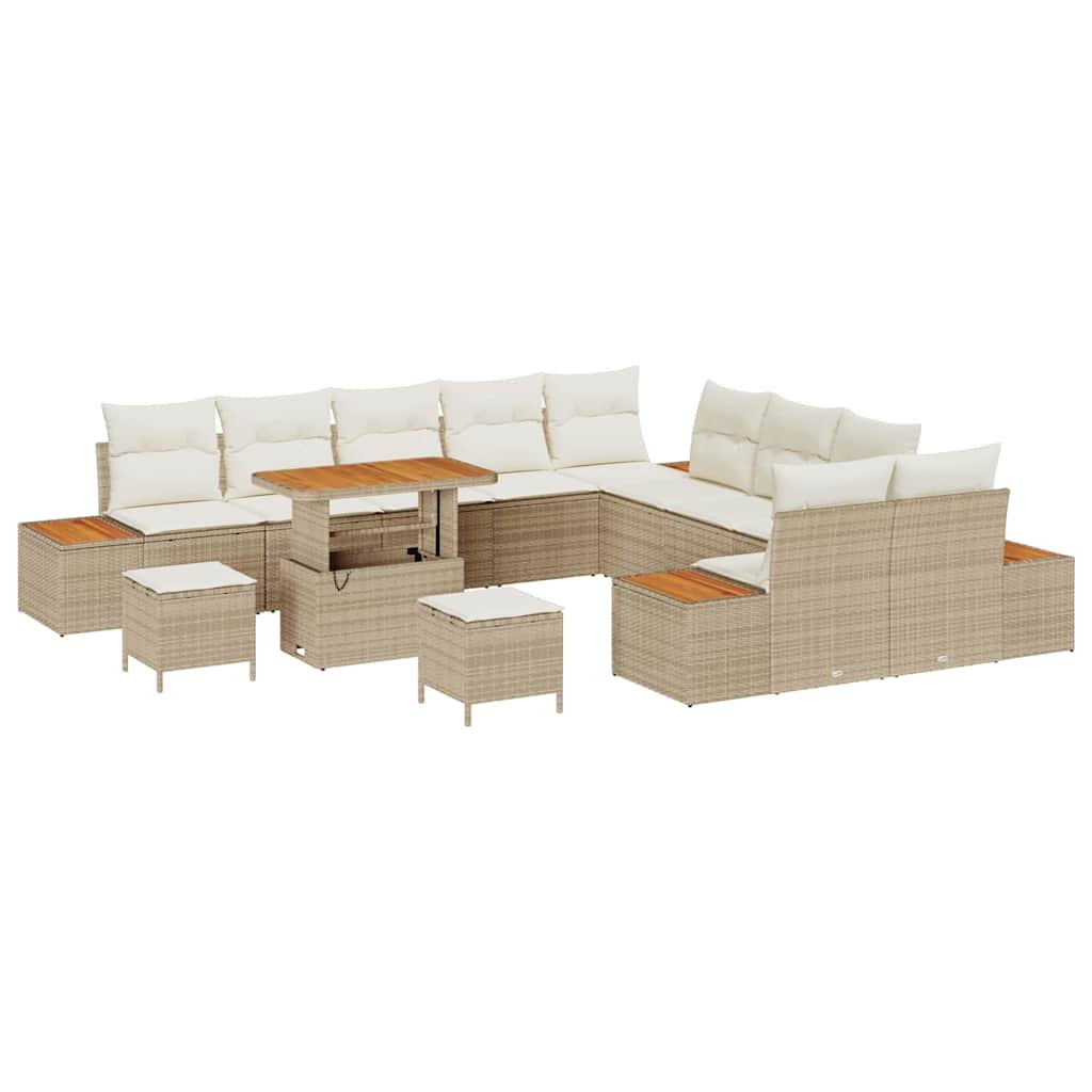 Gartensofa-set mit Kissen mit Speicher 13 pcs Beige Poly Rattan