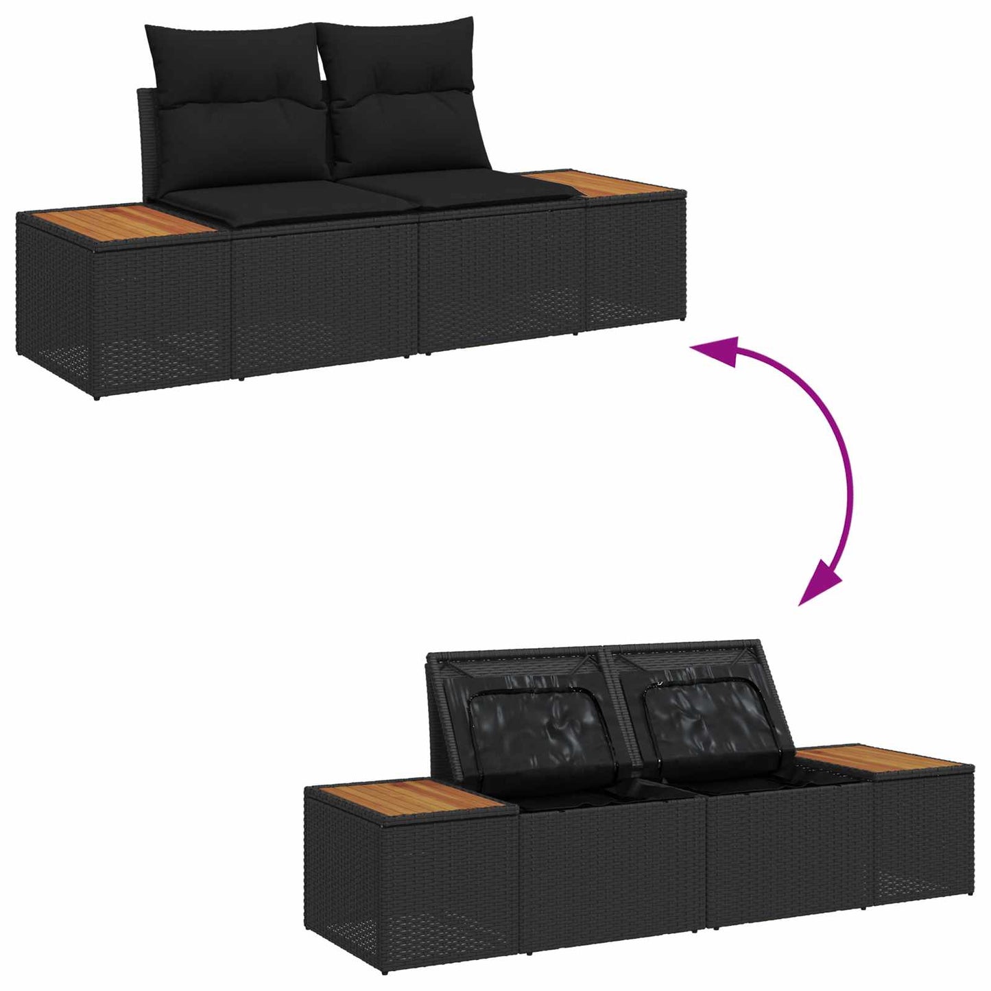 Gartensofa-set mit Kissen 14 pcs Schwarz Poly Rattan