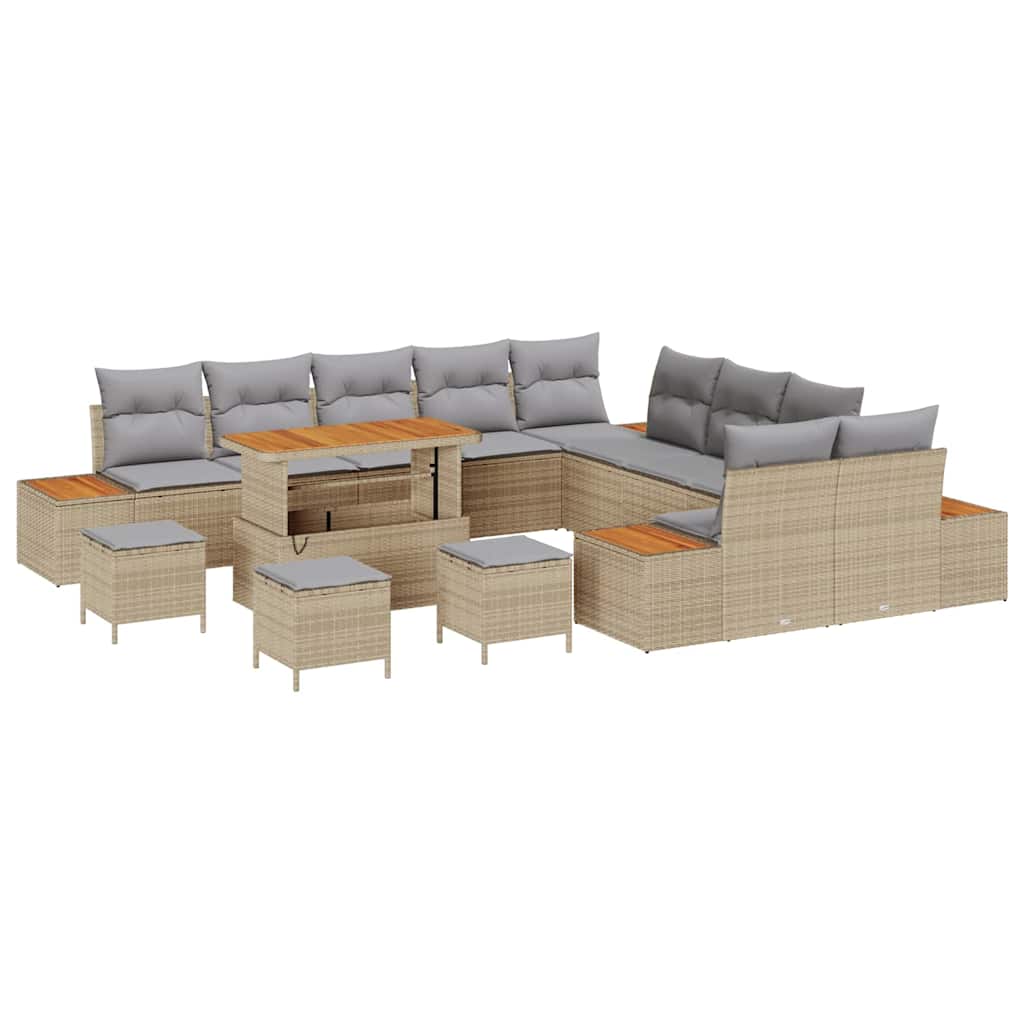 Gartensofa-set mit Kissen mit Speicher 14 pcs Beige Poly Rattan
