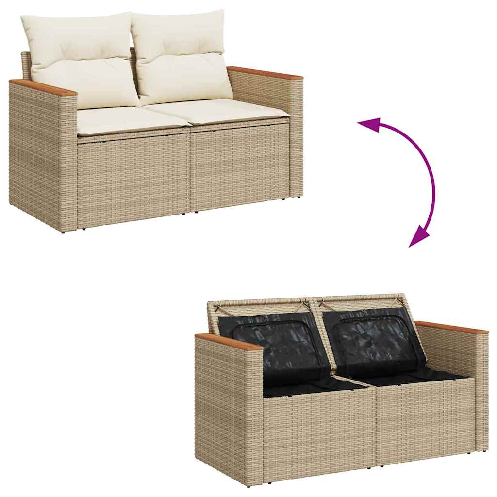 Gartensofa-set mit Kissen 10 pcs Beige und Creme Poly-Rattan