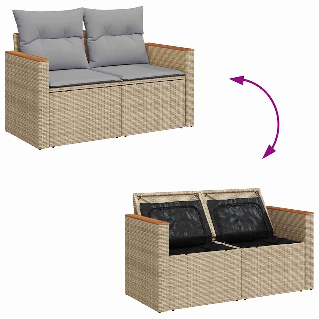 Gartensofa-set mit Kissen 11 pcs Beige und Hellgrau Poly-Rattan