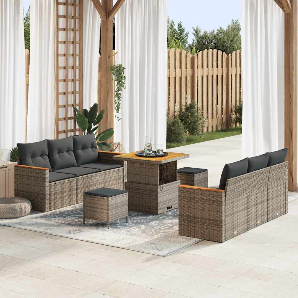 Gartensofa-set mit Kissen 11 pcs Grau Poly-Rattan