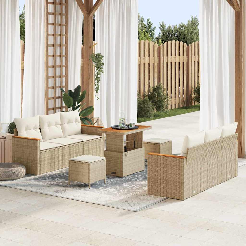 Gartensofa-set mit Kissen 11 pcs Beige und Creme Poly-Rattan