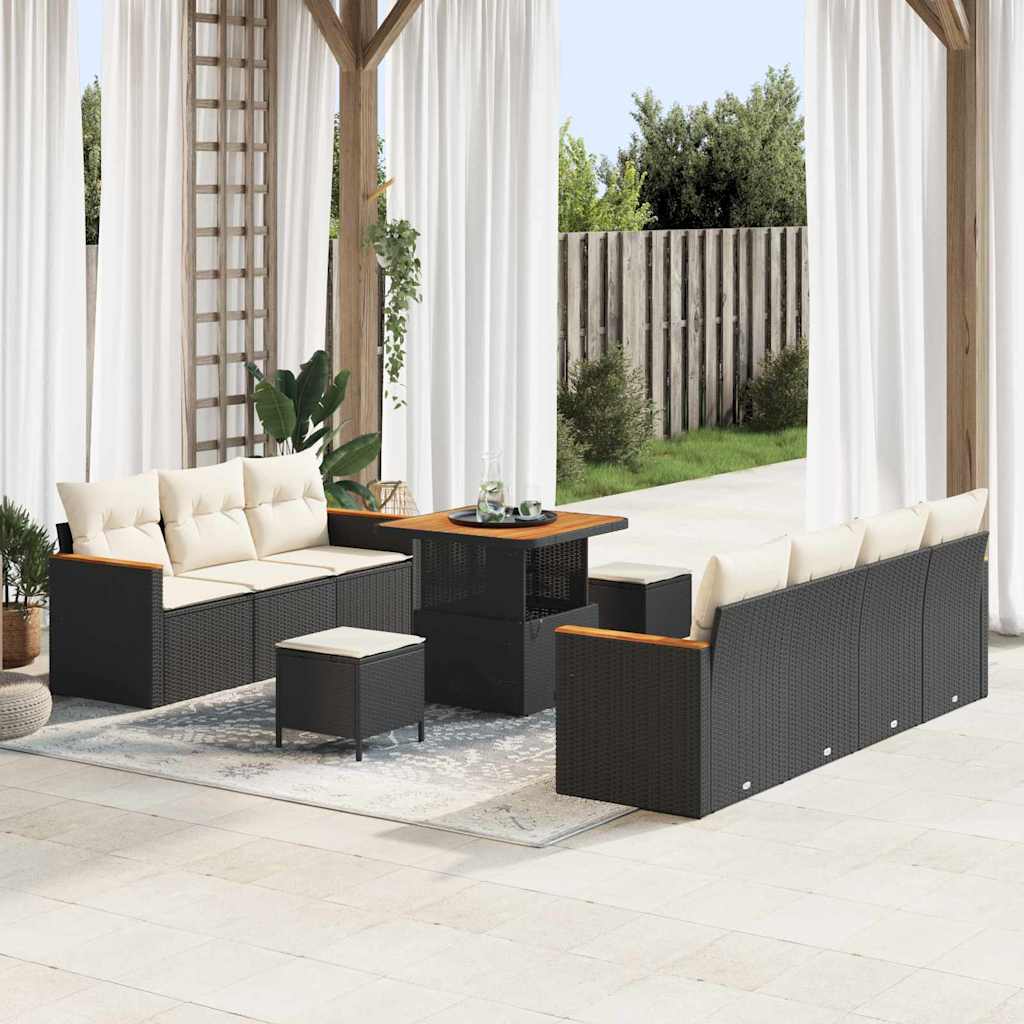 Gartensofa-set mit Kissen 14 pcs Schwarz und Creme Poly-Rattan