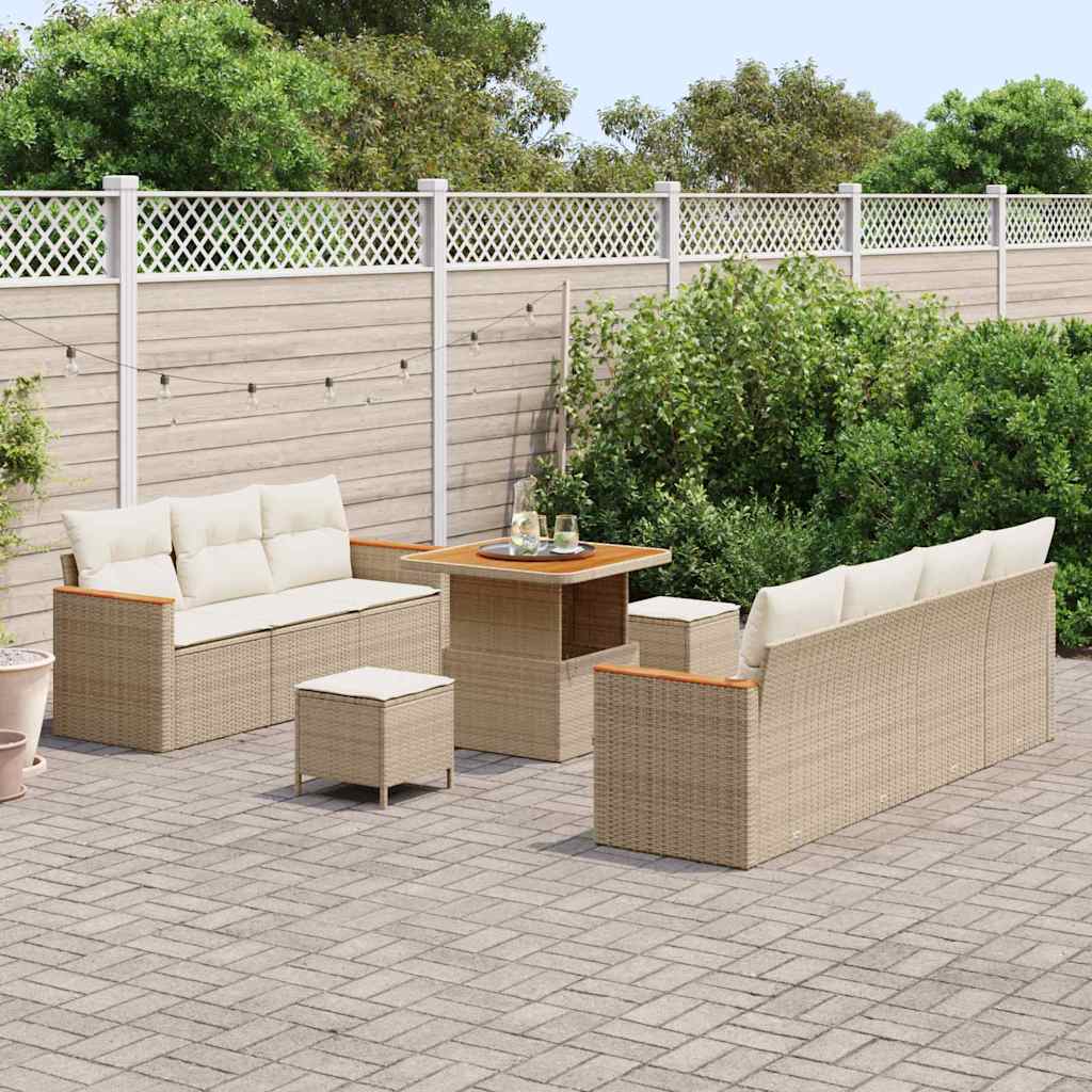 Gartensofa-set mit Kissen 14 pcs Beige und Creme Poly-Rattan