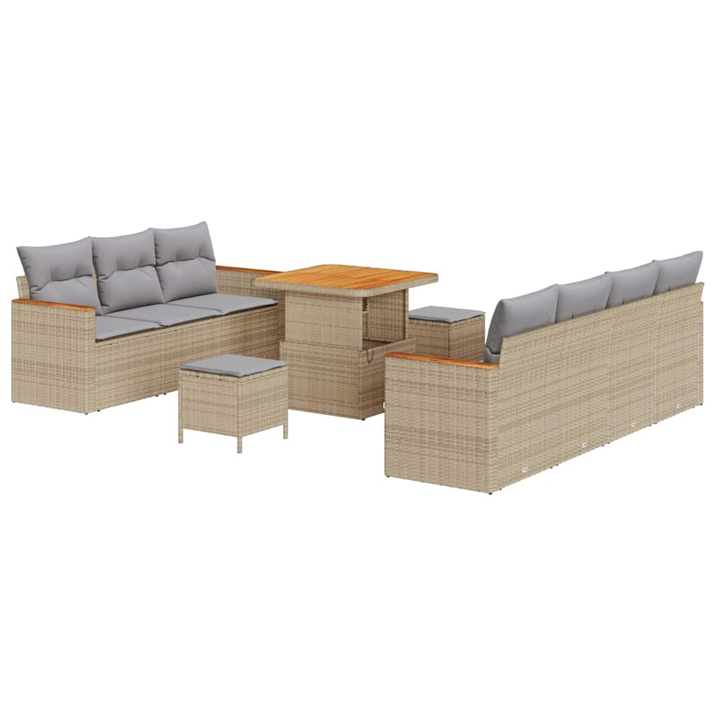 Gartensofa-set mit Kissen 14 pcs Beige und Hellgrau Poly-Rattan
