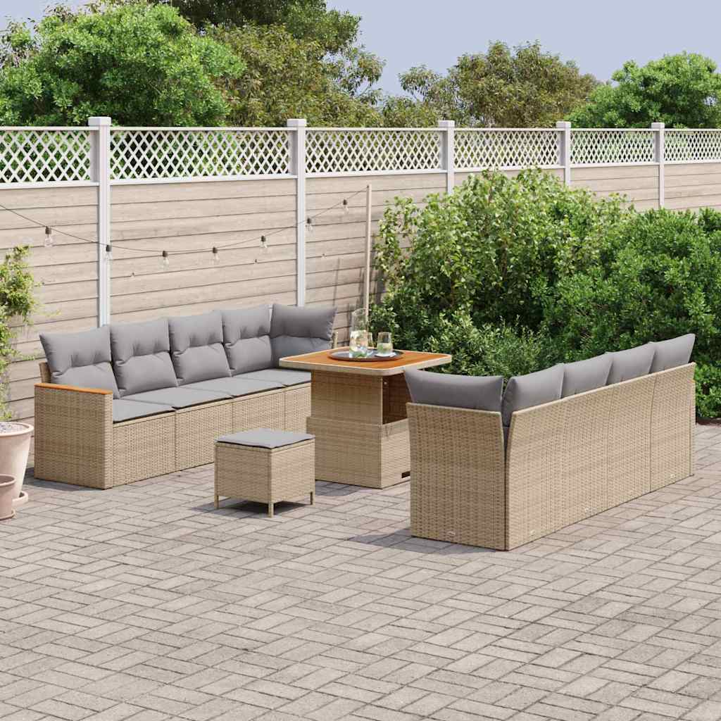 Gartensofa-set mit Kissen 12 pcs Beige Poly-Rattan