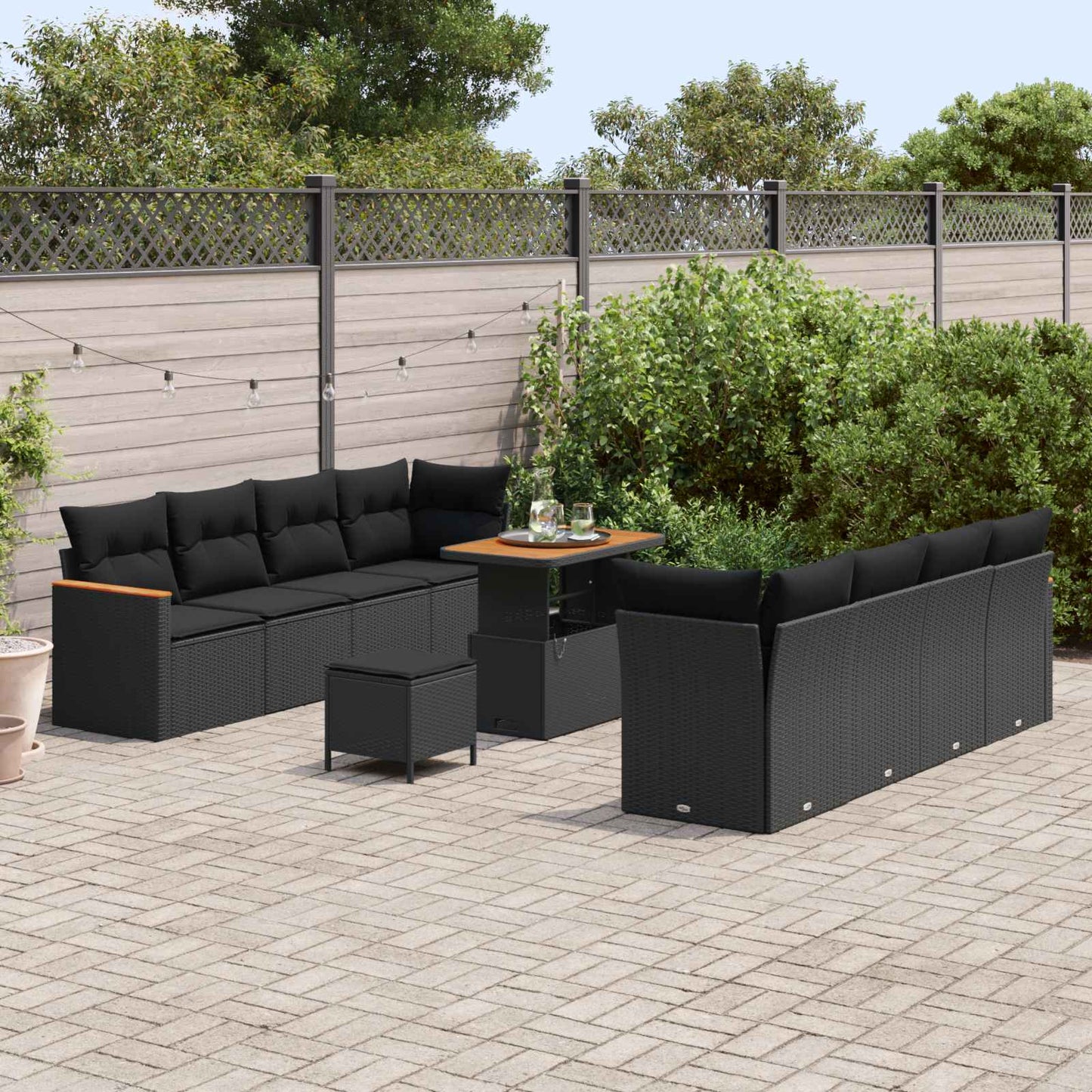 Gartensofa-set mit Kissen 12 pcs Schwarz Poly-Rattan