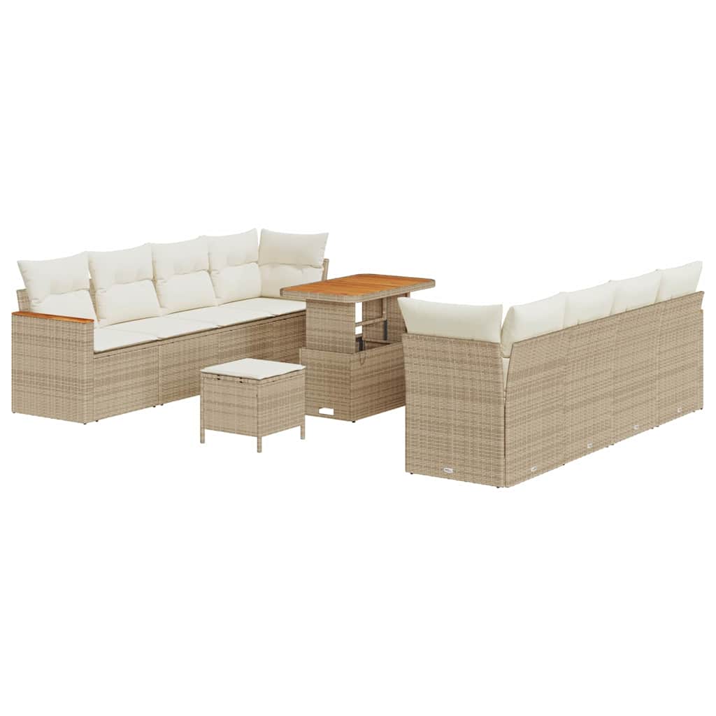 Gartensofa-set mit Kissen 12 pcs Beige Poly-Rattan