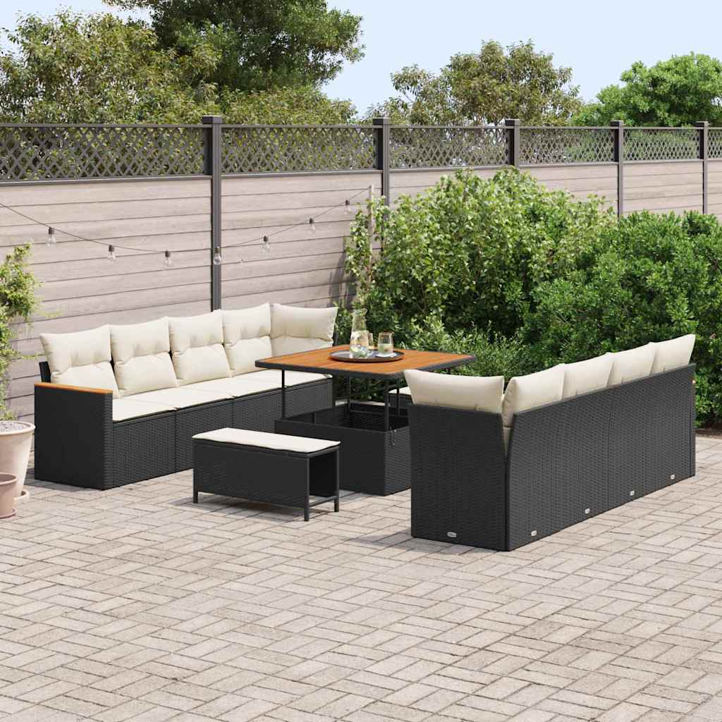 Gartensofa-set mit Kissen 12 pcs Schwarz Poly-Rattan