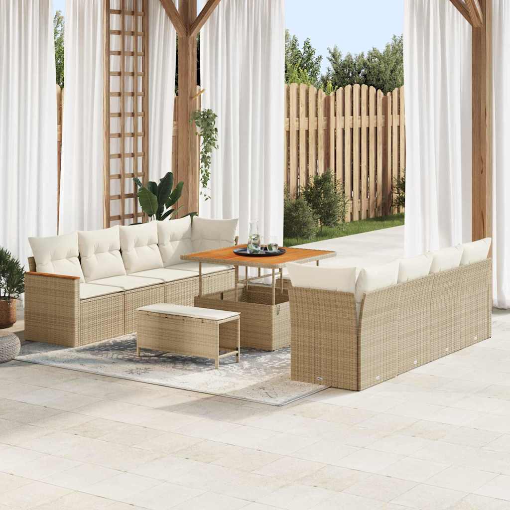 Gartensofa-set mit Kissen 12 pcs Beige Poly-Rattan