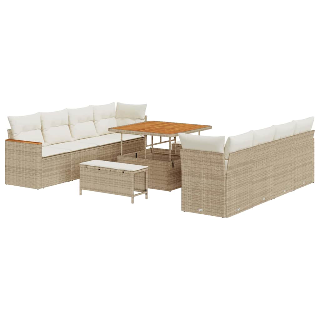Gartensofa-set mit Kissen 12 pcs Beige Poly-Rattan