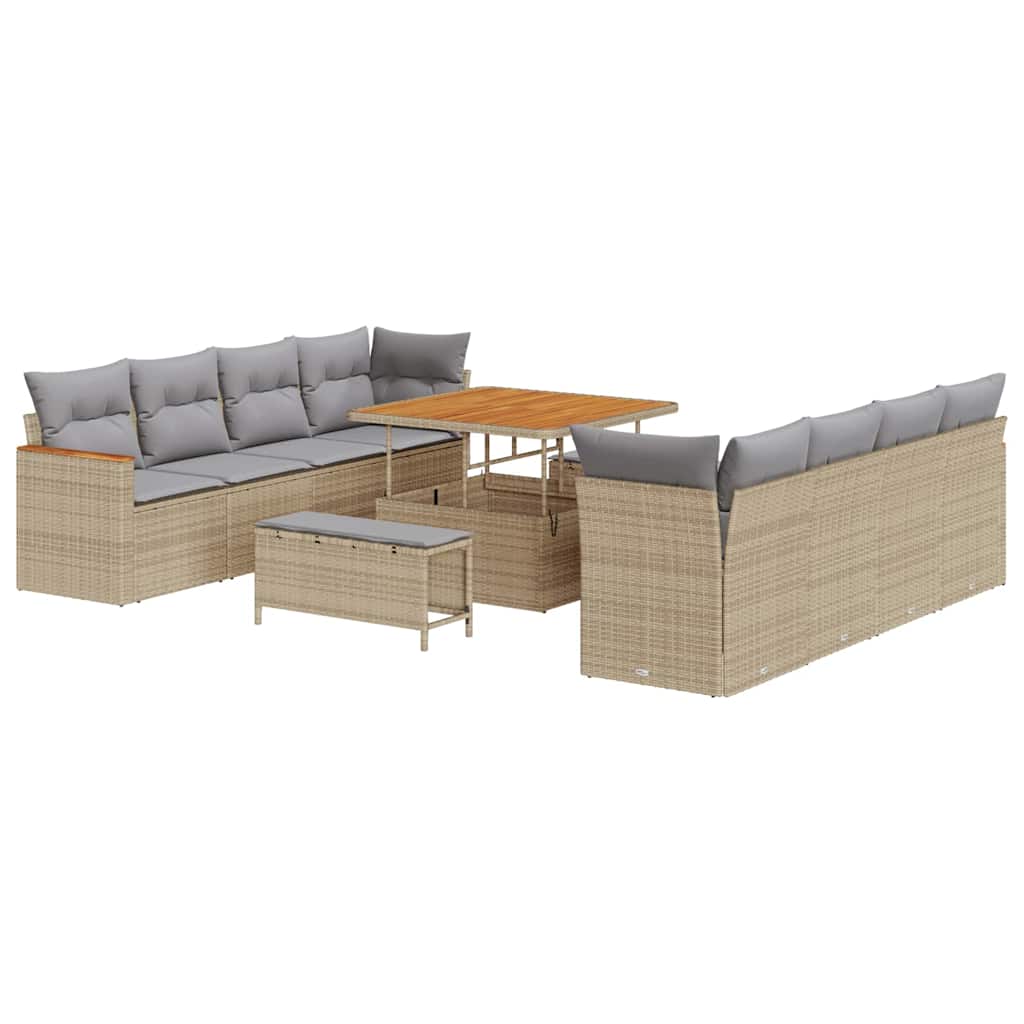 Gartensofa-set mit Kissen 12 pcs Beige Poly-Rattan