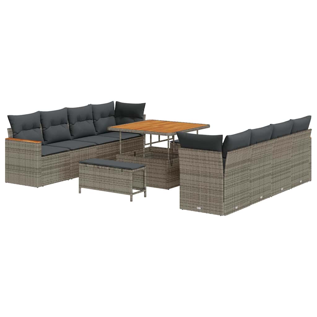 Gartensofa-set mit Kissen 12 pcs Grau Poly-Rattan