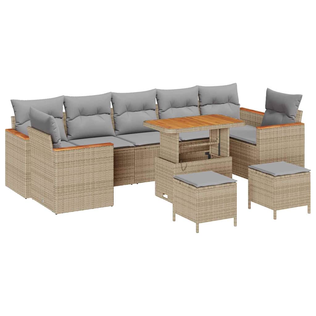 Gartensofa-set mit Kissen 10 pcs Beige Poly Rattan