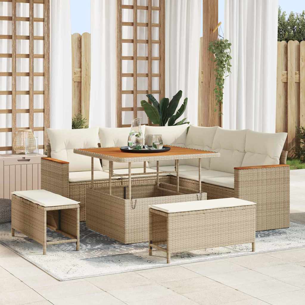 Gartensofa-set mit Kissen 8 pcs Beige Poly Rattan