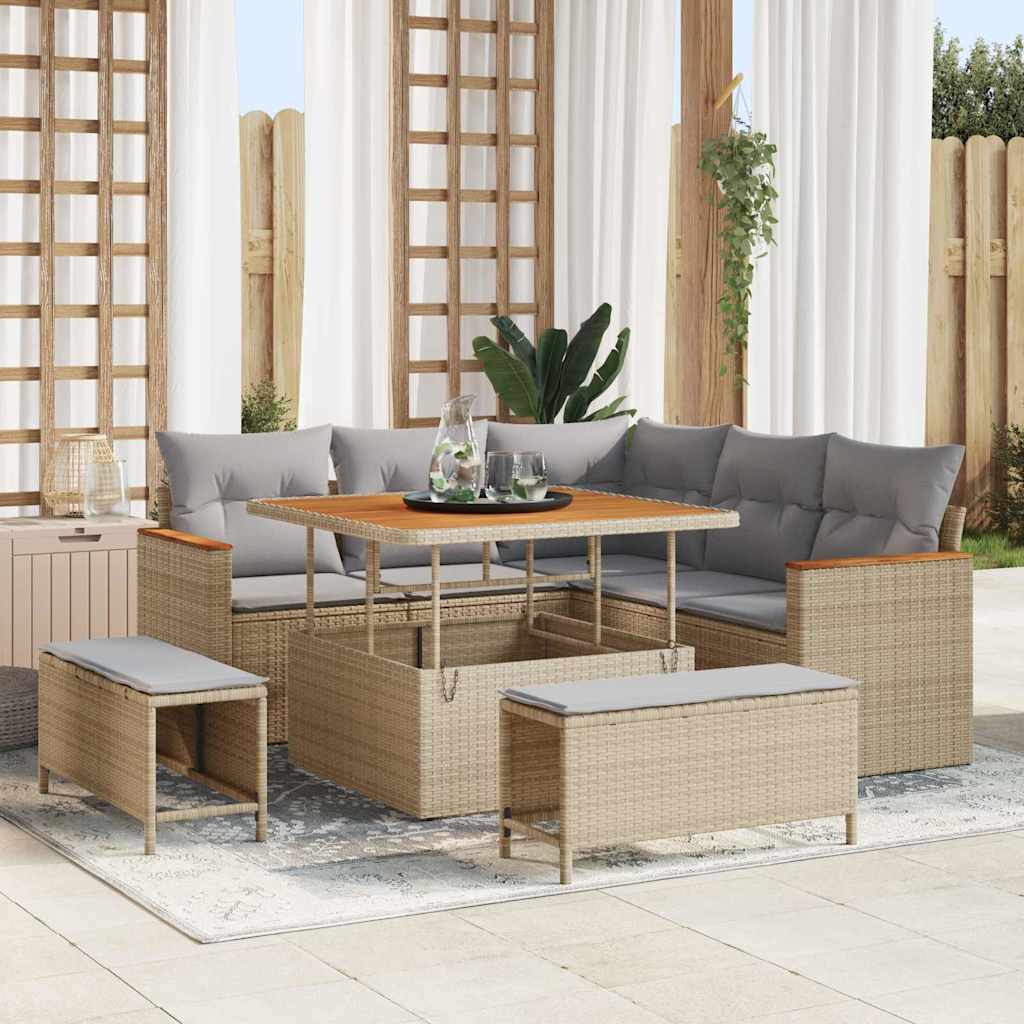Gartensofa-set mit Kissen 8 pcs Beige Poly Rattan