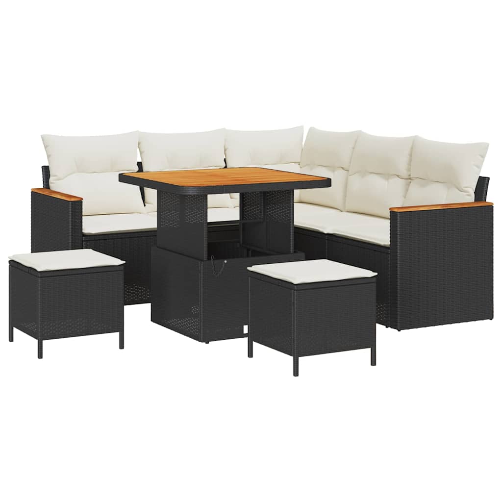 Gartensofa-set mit Kissen 8 pcs Schwarz Poly Rattan