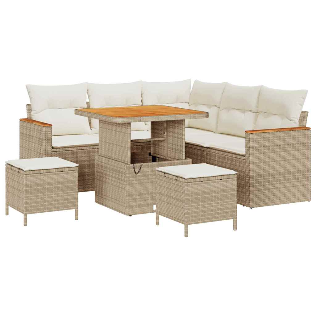 Gartensofa-set mit Kissen 8 pcs Beige Poly Rattan
