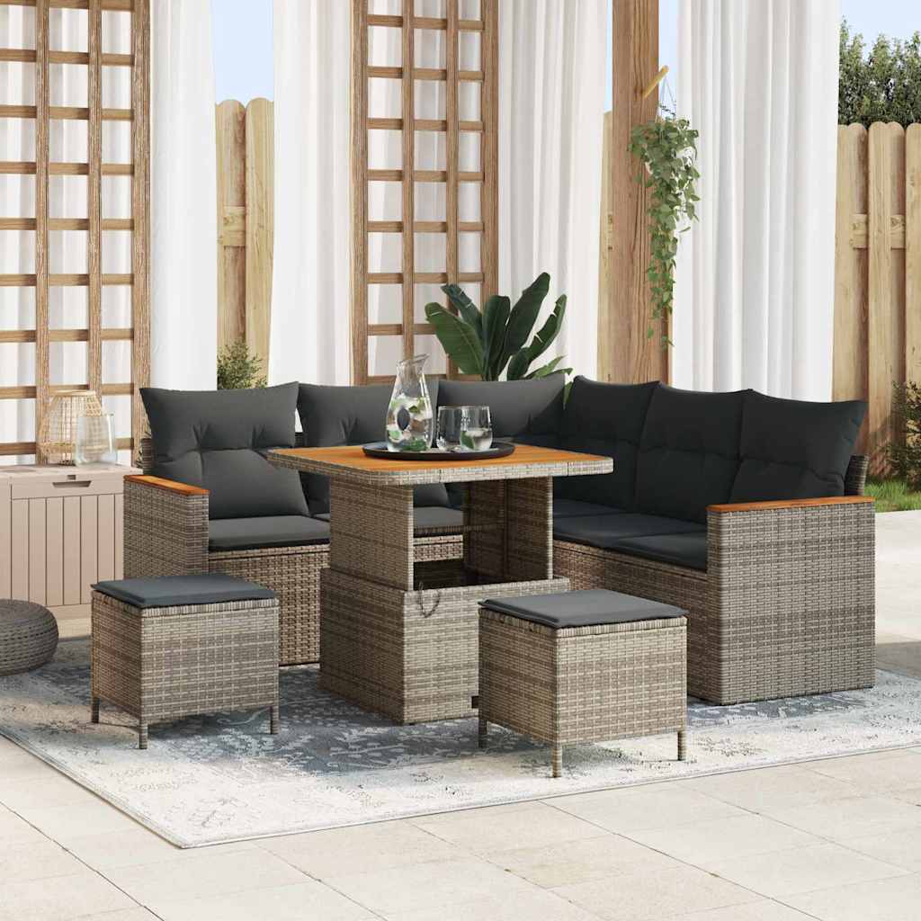 Gartensofa-set mit Kissen 8 pcs Grau Poly Rattan