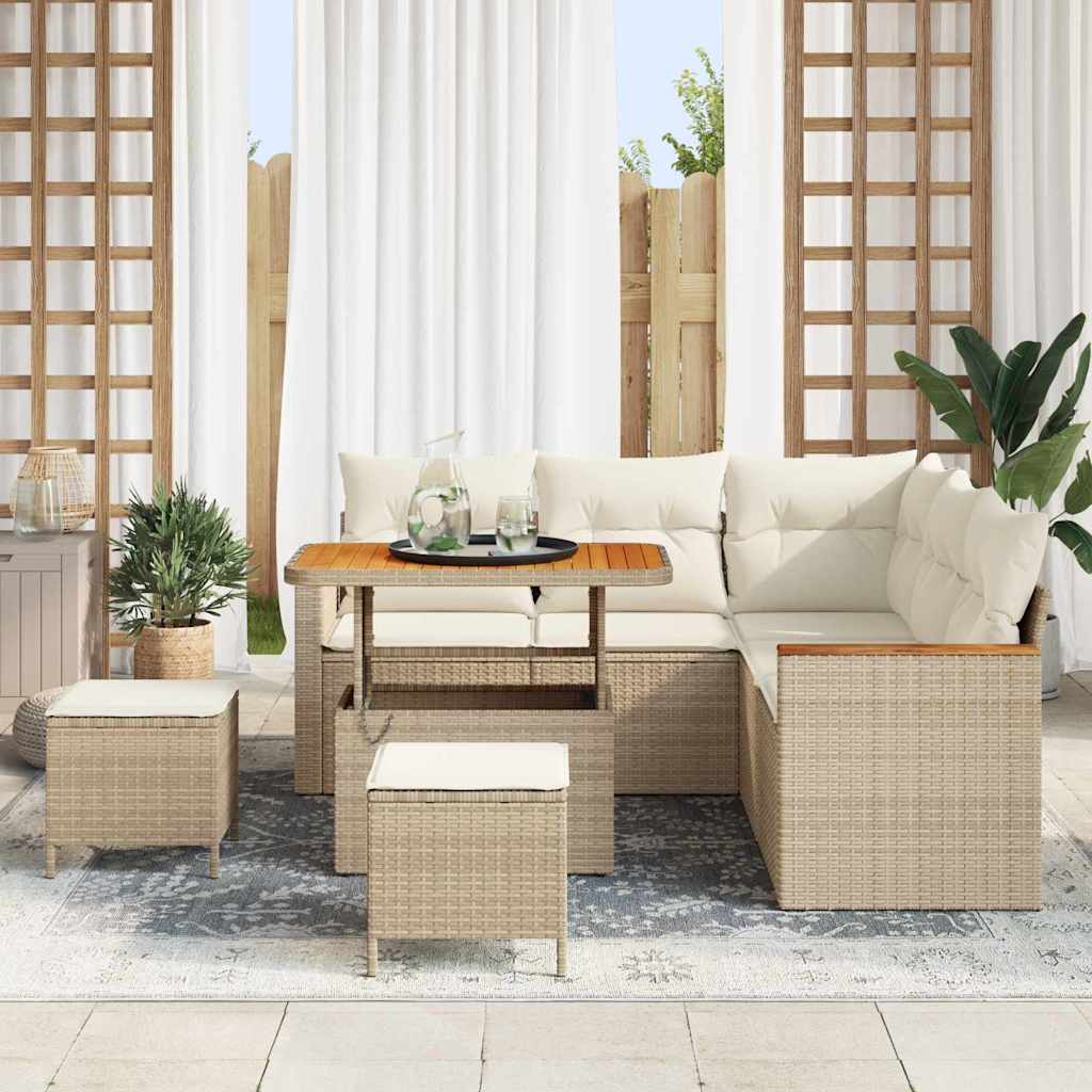 Gartensofa-set mit Kissen 8 pcs Beige Poly Rattan