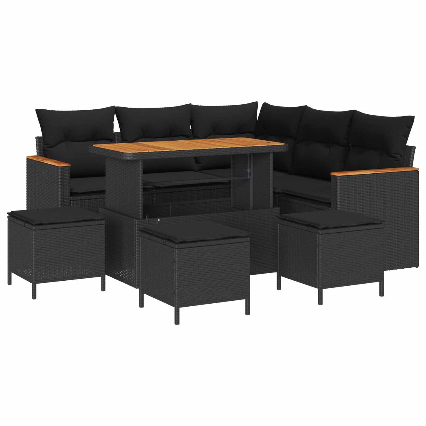 Garten-Sofa-Set mit Kissen mit Speicher Schwarz Poly Rattan
