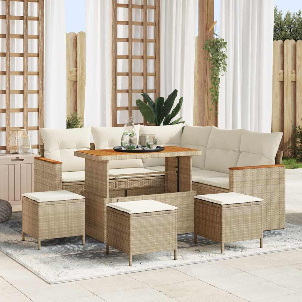 Garten-Sofa-Set mit Kissen mit Speicher Beige Poly Rattan