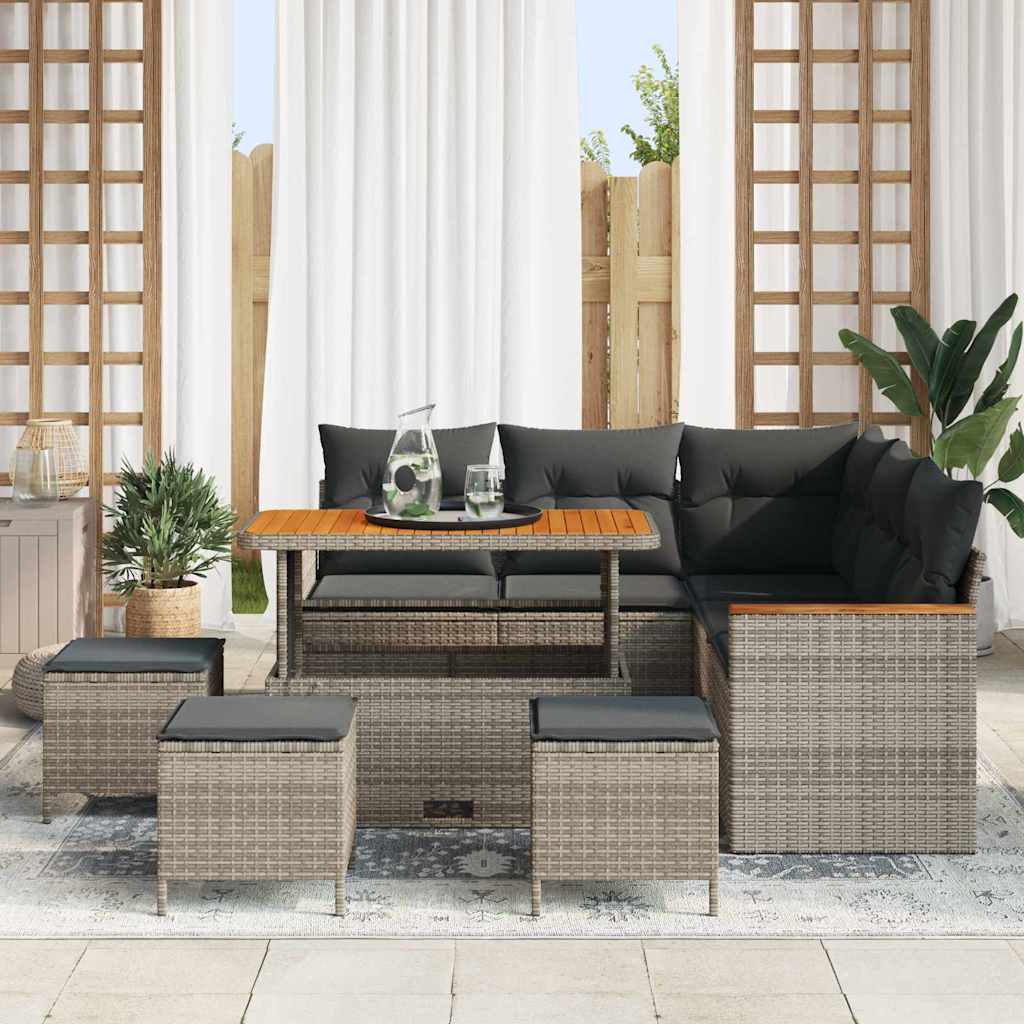 Garten-Sofa-Set mit Kissen mit Speicher Grau Poly Rattan