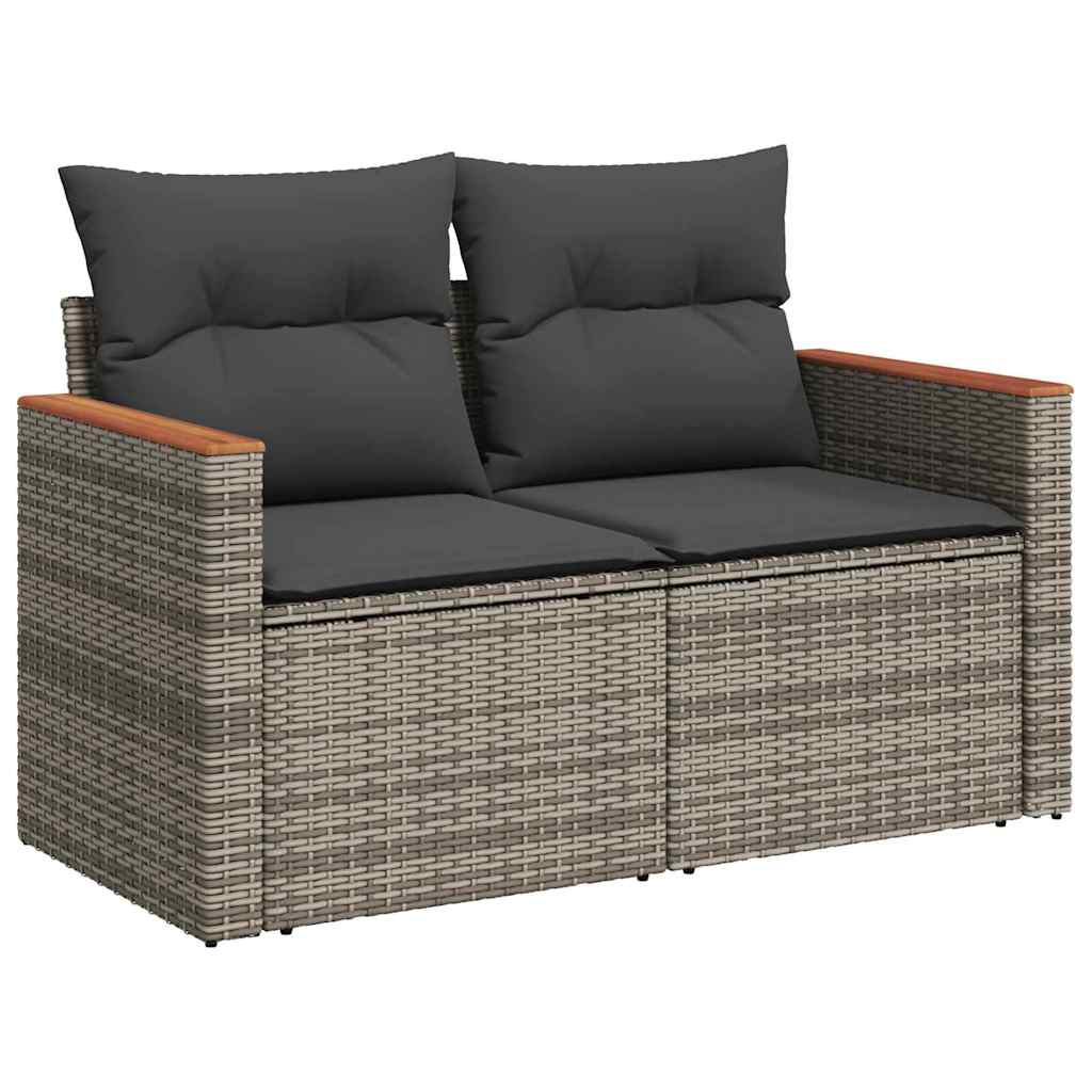 Gartensofa-set mit Kissen 9 pcs Grau Poly Rattan