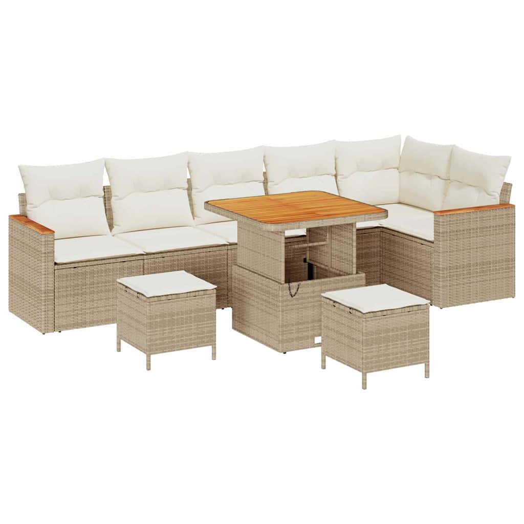 Gartensofa-set mit Kissen 9 pcs Beige Poly Rattan