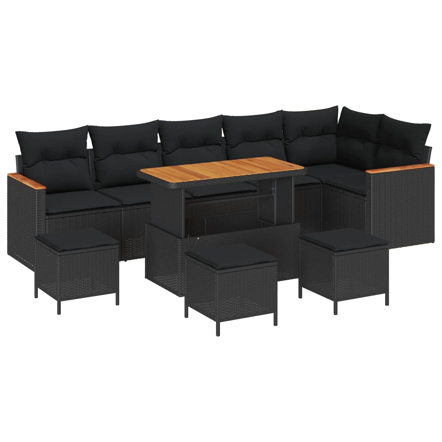 Gartensofa-set mit Kissen 10 pcs Schwarz Poly Rattan
