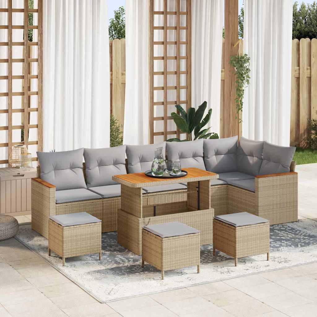Gartensofa-set mit Kissen 10 pcs Beige Poly Rattan