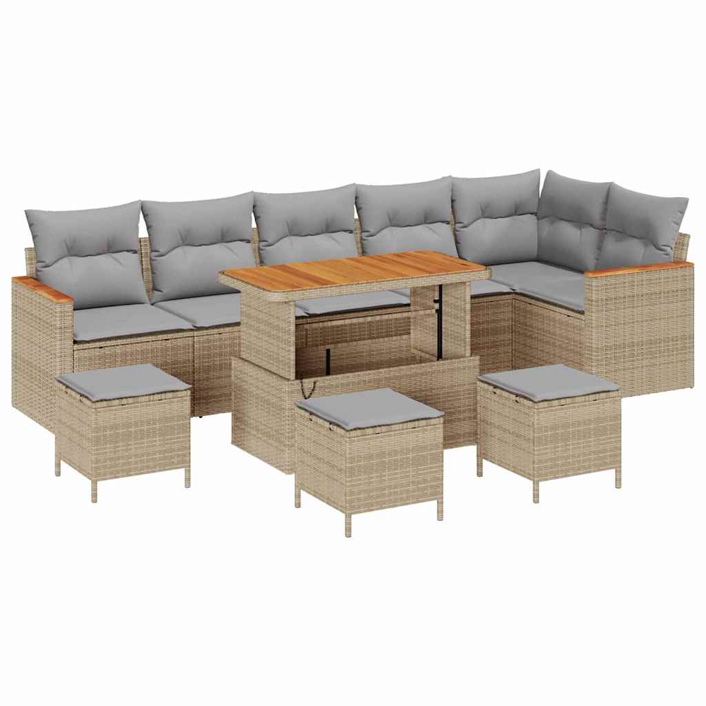 Gartensofa-set mit Kissen 10 pcs Beige Poly Rattan