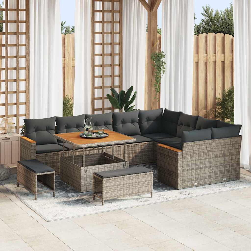 Gartensofa-set mit Kissen mit Speicher 12 pcs Grau Poly Rattan