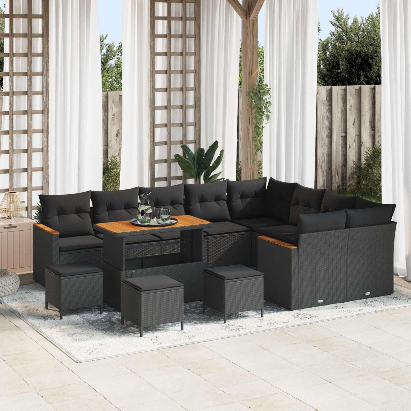 Gartensofa-set mit Kissen mit Kissen 13 pcs Schwarz Poly Rattan