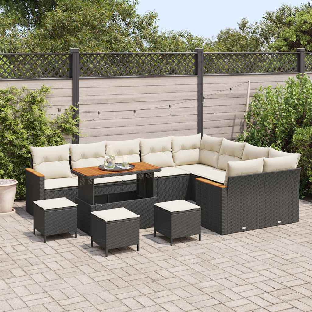 Gartensofa-set mit Kissen mit Kissen 13 pcs Schwarz Poly Rattan