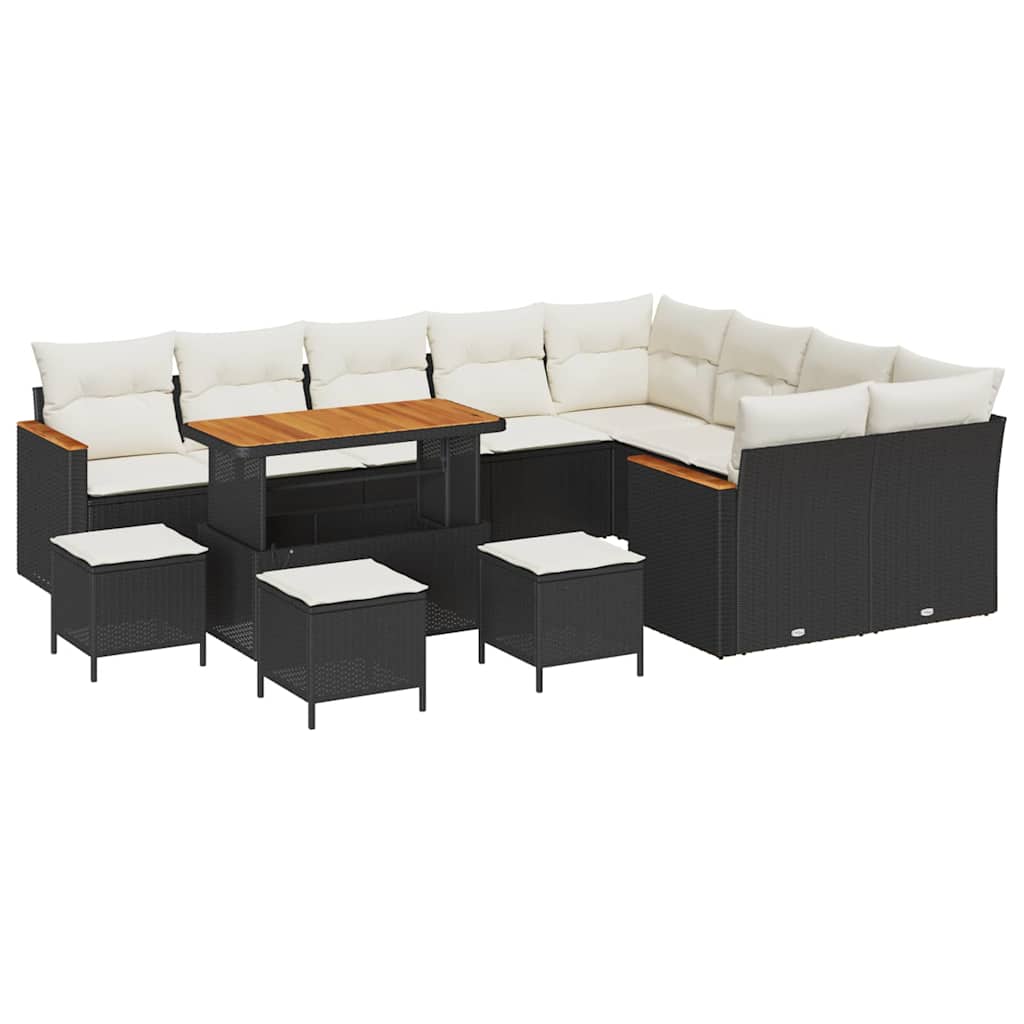 Gartensofa-set mit Kissen mit Kissen 13 pcs Schwarz Poly Rattan