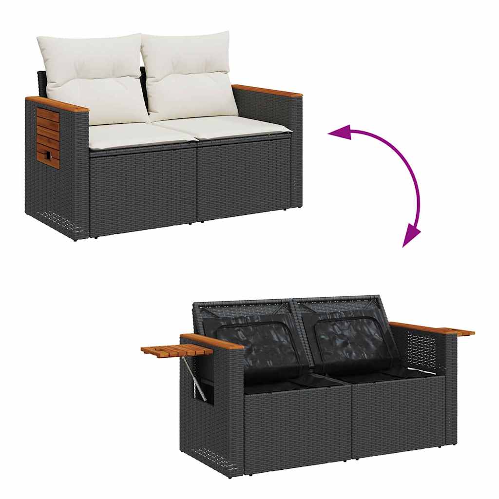 Gartensofa-set mit Kissen 10 pcs Schwarz und Creme Poly-Rattan