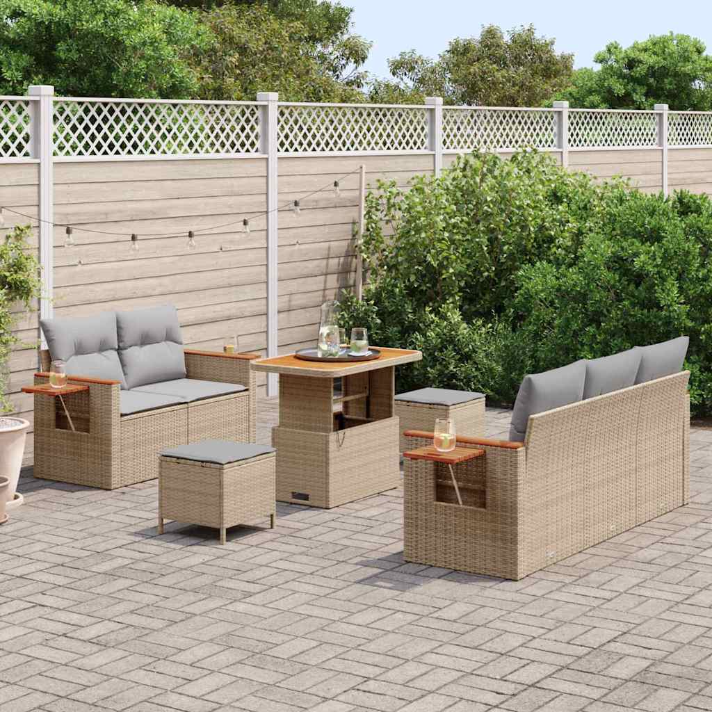 Gartensofa-set mit Kissen 10 pcs Beige und Hellgrau Poly-Rattan