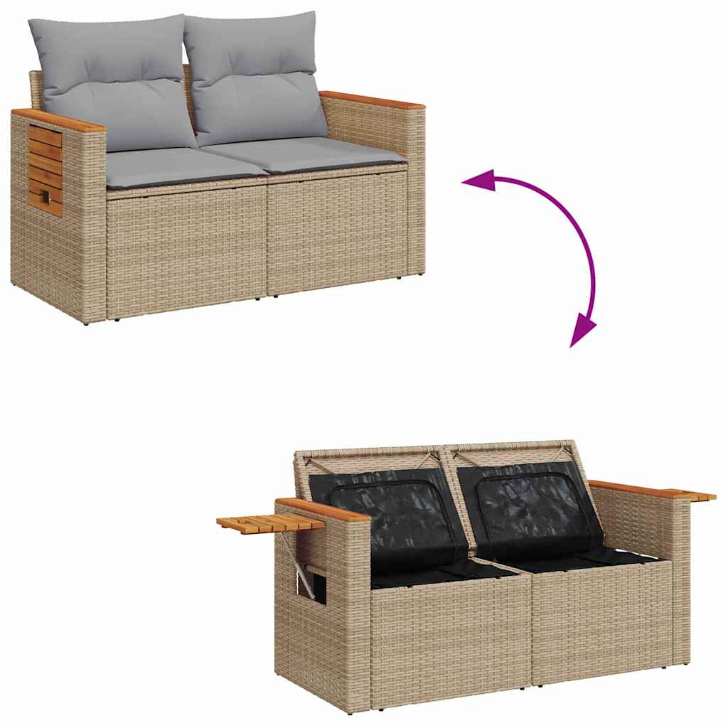 Gartensofa-set mit Kissen 10 pcs Beige und Hellgrau Poly-Rattan