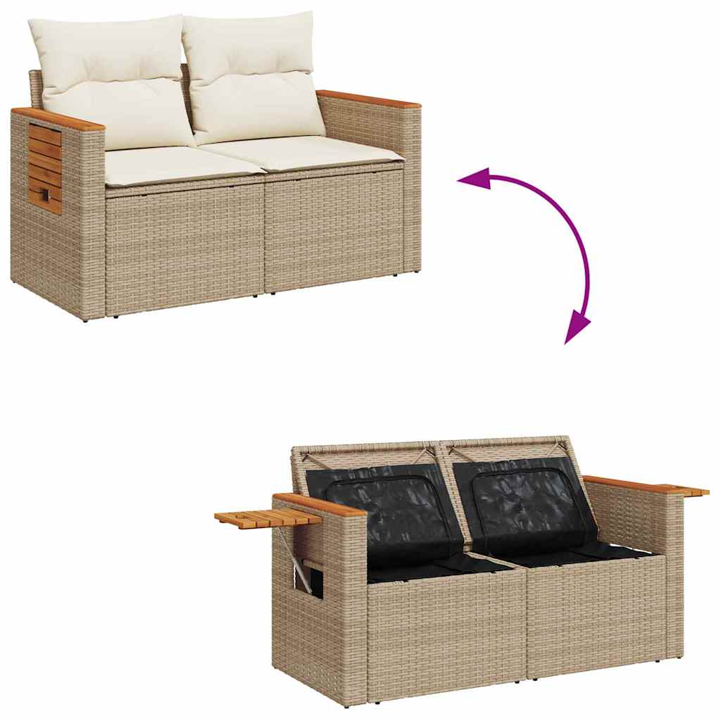 Gartensofa-set mit Kissen 11 pcs Beige und Creme Poly-Rattan