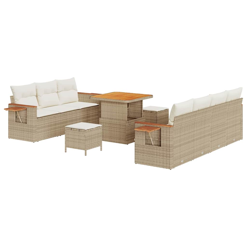 Gartensofa-set mit Kissen 13 pcs Beige und Creme Poly-Rattan