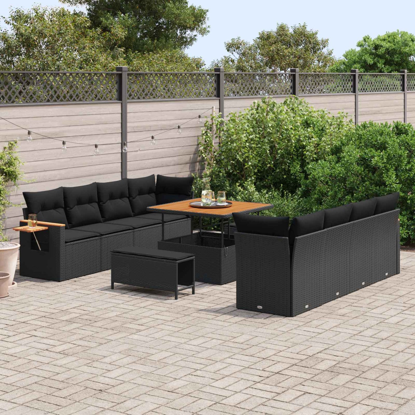 Gartensofa-set mit Kissen 12 pcs Schwarz Poly-Rattan