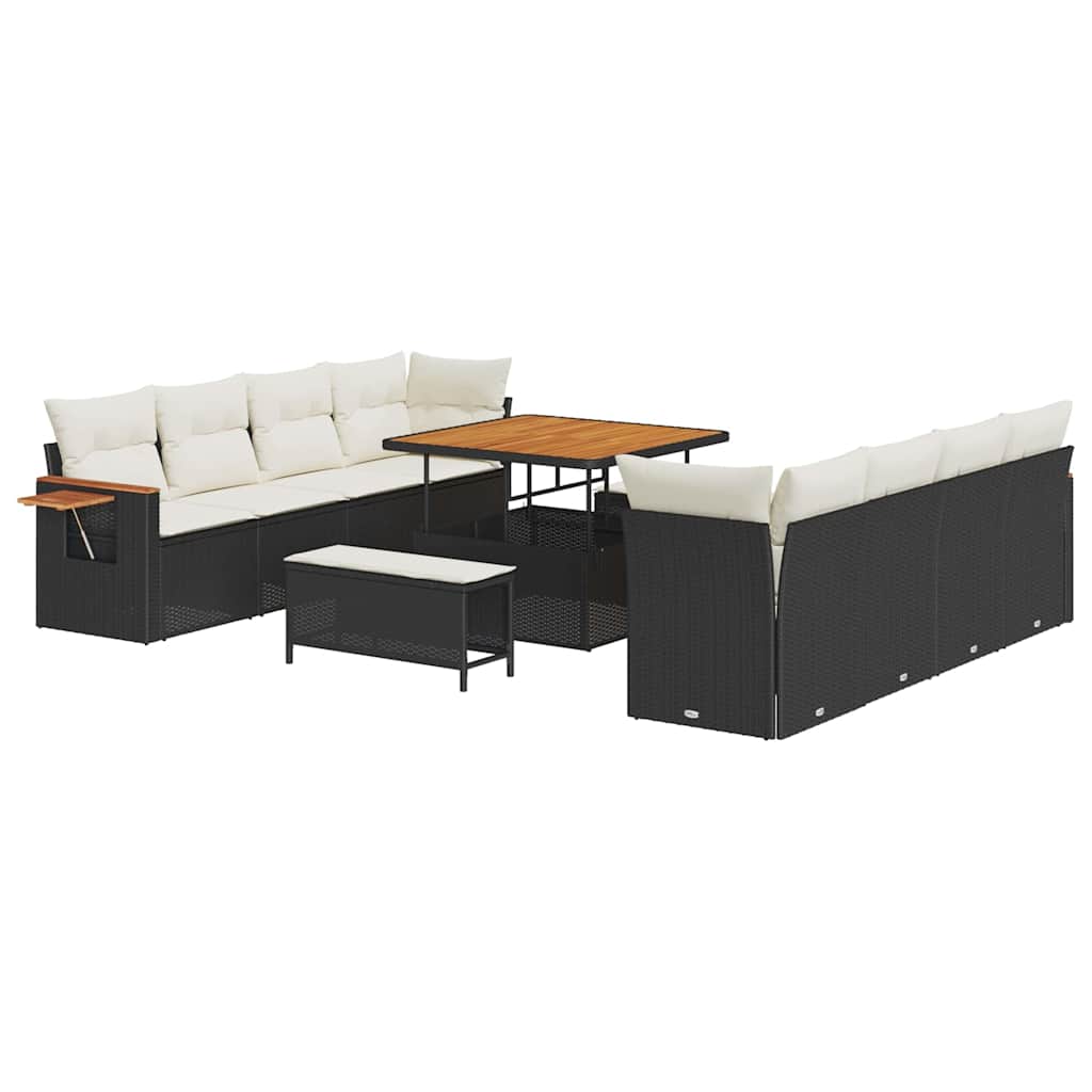 Gartensofa-set mit Kissen 12 pcs Schwarz und Creme Poly-Rattan