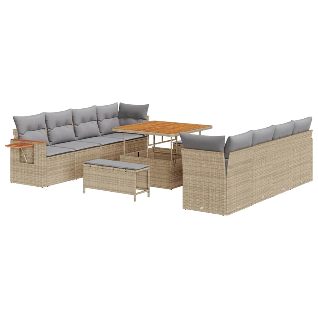 Gartensofa-set mit Kissen 12 pcs Beige und Hellgrau Poly-Rattan