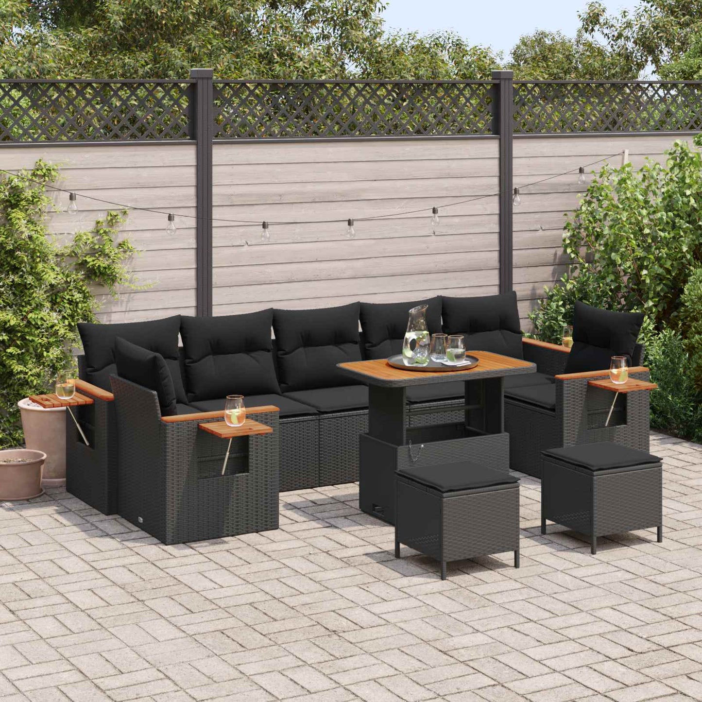 Gartensofa-set mit Kissen 13 pcs Schwarz Poly-Rattan